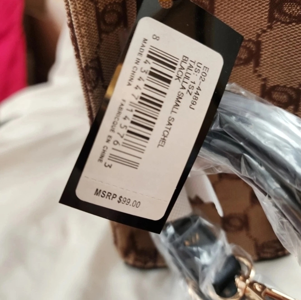 Bebe Los Angeles Talulla Mini Tan and Black Logo Tote - Picture 10 of 10